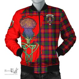 Scottish Charteris Tartan Family Crest with Thistle and Scotland Map Tartan Plaid Bomber Jacket Scottish Plaid Tartan Plaid - ScotsTee - scotstee.com