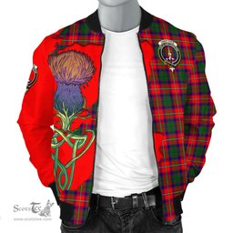Scottish Charteris Tartan Family Crest with Thistle and Scotland Map Tartan Plaid Bomber Jacket Scottish Plaid Tartan Plaid - ScotsTee - scotstee.com