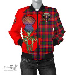 Scottish Charteris Tartan Family Crest with Thistle and Scotland Map Tartan Plaid Bomber Jacket Scottish Plaid Tartan Plaid - ScotsTee - scotstee.com
