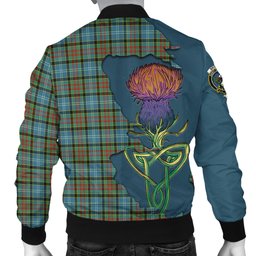 Scottish Brisbane modern Tartan Family Crest with Thistle and Scotland Map Tartan Plaid Bomber Jacket Scottish Plaid Tartan Plaid - ScotsTee - scotstee.com
