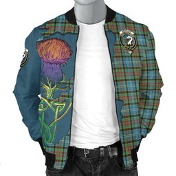 Scottish Brisbane modern Tartan Family Crest with Thistle and Scotland Map Tartan Plaid Bomber Jacket Scottish Plaid Tartan Plaid - ScotsTee - scotstee.com