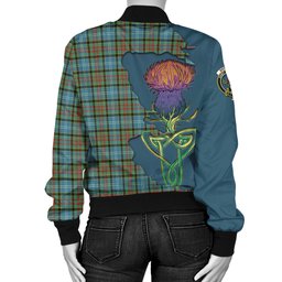 Scottish Brisbane modern Tartan Family Crest with Thistle and Scotland Map Tartan Plaid Bomber Jacket Scottish Plaid Tartan Plaid - ScotsTee - scotstee.com