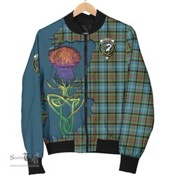 Scottish Brisbane modern Tartan Family Crest with Thistle and Scotland Map Tartan Plaid Bomber Jacket Scottish Plaid Tartan Plaid - ScotsTee - scotstee.com