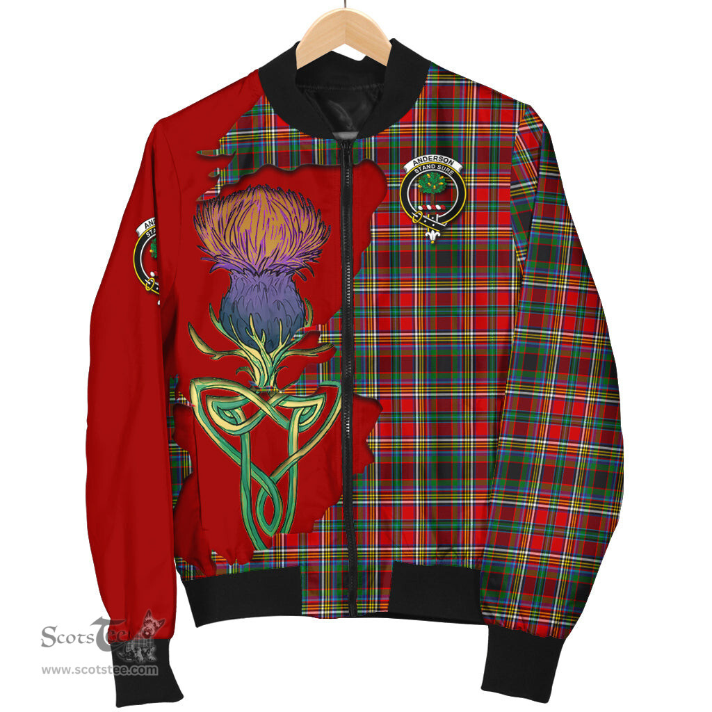 Scottish Anderson of Arbrake Tartan Family Crest with Thistle and Scotland Map Tartan Plaid Bomber Jacket Scottish Plaid Tartan Plaid - ScotsTee - scotstee.com