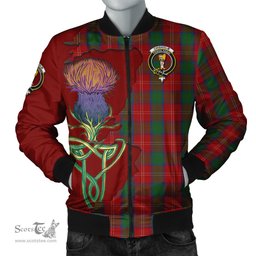 Scottish Chisholm Tartan Family Crest with Thistle and Scotland Map Tartan Plaid Bomber Jacket Scottish Plaid Tartan Plaid - ScotsTee - scotstee.com