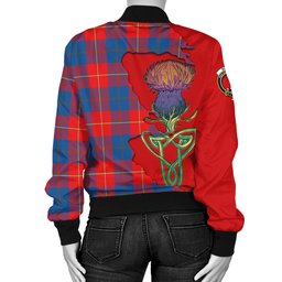 Scottish Blane Tartan Family Crest with Thistle and Scotland Map Tartan Plaid Bomber Jacket Scottish Plaid Tartan Plaid - ScotsTee - scotstee.com