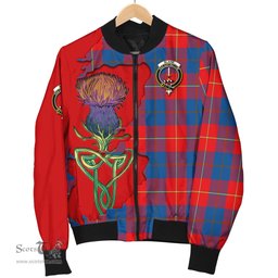 Scottish Blane Tartan Family Crest with Thistle and Scotland Map Tartan Plaid Bomber Jacket Scottish Plaid Tartan Plaid - ScotsTee - scotstee.com
