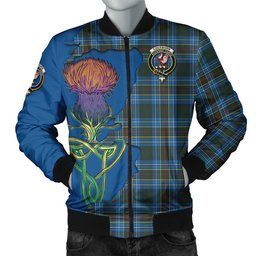 Scottish Cockburn Modern Tartan Family Crest with Thistle and Scotland Map Tartan Plaid Bomber Jacket Scottish Plaid Tartan Plaid - ScotsTee - scotstee.com