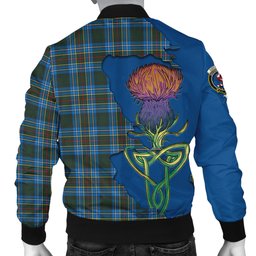 Scottish Cockburn Modern Tartan Family Crest with Thistle and Scotland Map Tartan Plaid Bomber Jacket Scottish Plaid Tartan Plaid - ScotsTee - scotstee.com