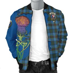 Scottish Cockburn Modern Tartan Family Crest with Thistle and Scotland Map Tartan Plaid Bomber Jacket Scottish Plaid Tartan Plaid - ScotsTee - scotstee.com