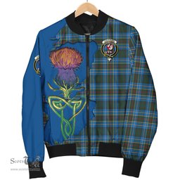 Scottish Cockburn Modern Tartan Family Crest with Thistle and Scotland Map Tartan Plaid Bomber Jacket Scottish Plaid Tartan Plaid - ScotsTee - scotstee.com