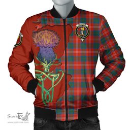 Scottish Chisholm Ancient Tartan Family Crest with Thistle and Scotland Map Tartan Plaid Bomber Jacket Scottish Plaid Tartan Plaid - ScotsTee - scotstee.com