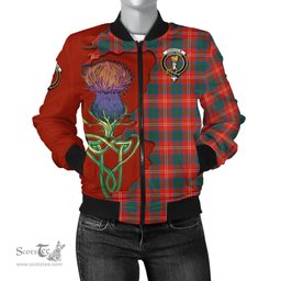 Scottish Chisholm Ancient Tartan Family Crest with Thistle and Scotland Map Tartan Plaid Bomber Jacket Scottish Plaid Tartan Plaid - ScotsTee - scotstee.com