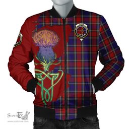 Scottish Clark Red Tartan Family Crest with Thistle and Scotland Map Tartan Plaid Bomber Jacket Scottish Plaid Tartan Plaid - ScotsTee - scotstee.com