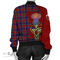 Scottish Clark Red Tartan Family Crest with Thistle and Scotland Map Tartan Plaid Bomber Jacket Scottish Plaid Tartan Plaid - ScotsTee - scotstee.com