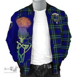 Scottish Arbuthnot Modern Tartan Family Crest with Thistle and Scotland Map Tartan Plaid Bomber Jacket Scottish Plaid Tartan Plaid - ScotsTee - scotstee.com