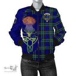 Scottish Arbuthnot Modern Tartan Family Crest with Thistle and Scotland Map Tartan Plaid Bomber Jacket Scottish Plaid Tartan Plaid - ScotsTee - scotstee.com