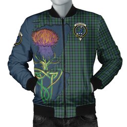 Scottish Arbuthnot Tartan Family Crest with Thistle and Scotland Map Tartan Plaid Bomber Jacket Scottish Plaid Tartan Plaid - ScotsTee - scotstee.com