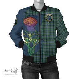 Scottish Arbuthnot Tartan Family Crest with Thistle and Scotland Map Tartan Plaid Bomber Jacket Scottish Plaid Tartan Plaid - ScotsTee - scotstee.com