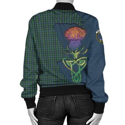 Scottish Arbuthnot Tartan Family Crest with Thistle and Scotland Map Tartan Plaid Bomber Jacket Scottish Plaid Tartan Plaid - ScotsTee - scotstee.com
