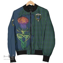 Scottish Arbuthnot Tartan Family Crest with Thistle and Scotland Map Tartan Plaid Bomber Jacket Scottish Plaid Tartan Plaid - ScotsTee - scotstee.com