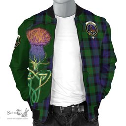 Scottish Blair Tartan Family Crest with Thistle and Scotland Map Tartan Plaid Bomber Jacket Scottish Plaid Tartan Plaid - ScotsTee - scotstee.com
