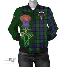 Scottish Blair Tartan Family Crest with Thistle and Scotland Map Tartan Plaid Bomber Jacket Scottish Plaid Tartan Plaid - ScotsTee - scotstee.com