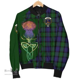 Scottish Blair Tartan Family Crest with Thistle and Scotland Map Tartan Plaid Bomber Jacket Scottish Plaid Tartan Plaid - ScotsTee - scotstee.com
