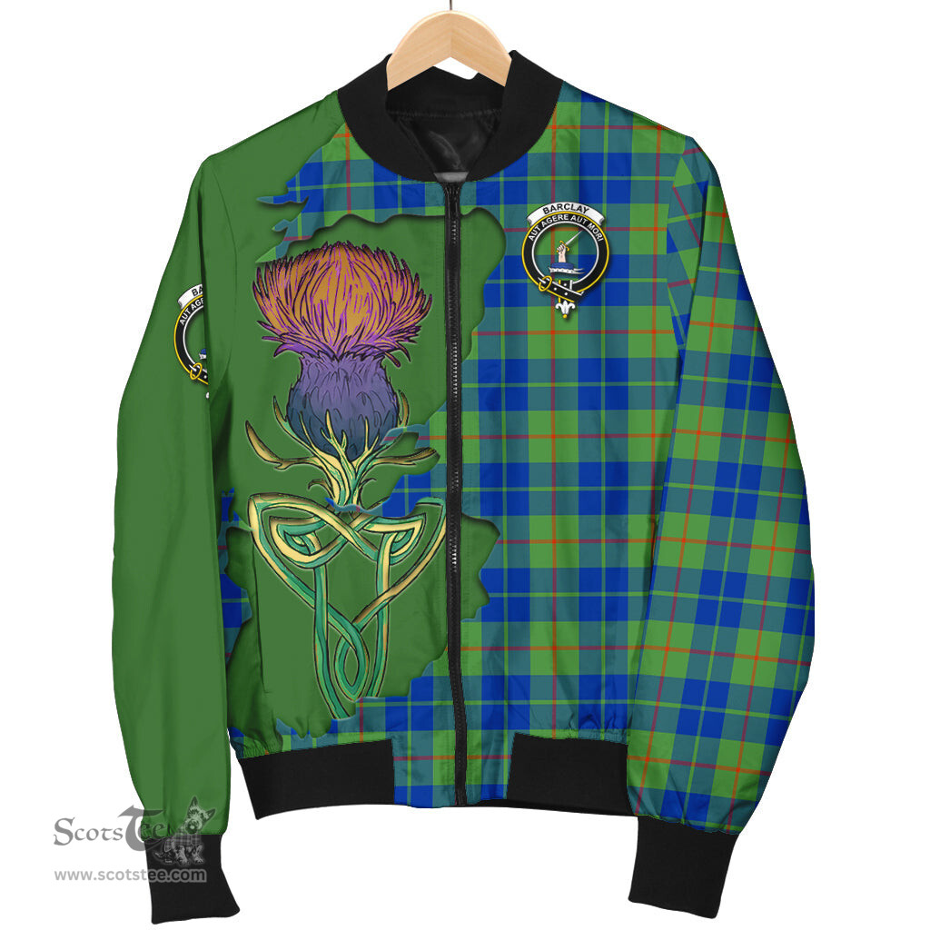Scottish Barclay Hunting Ancient Tartan Family Crest with Thistle and Scotland Map Tartan Plaid Bomber Jacket Scottish Plaid Tartan Plaid - ScotsTee - scotstee.com
