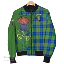 Scottish Barclay Hunting Ancient Tartan Family Crest with Thistle and Scotland Map Tartan Plaid Bomber Jacket Scottish Plaid Tartan Plaid - ScotsTee - scotstee.com