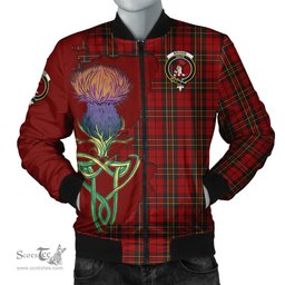 Scottish Brodie Tartan Family Crest with Thistle and Scotland Map Tartan Plaid Bomber Jacket Scottish Plaid Tartan Plaid - ScotsTee - scotstee.com