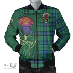 Scottish Armstrong Ancient Tartan Family Crest with Thistle and Scotland Map Tartan Plaid Bomber Jacket Scottish Plaid Tartan Plaid - ScotsTee - scotstee.com
