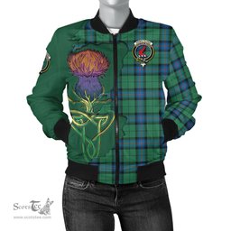 Scottish Armstrong Ancient Tartan Family Crest with Thistle and Scotland Map Tartan Plaid Bomber Jacket Scottish Plaid Tartan Plaid - ScotsTee - scotstee.com