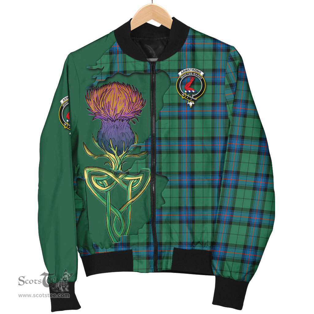 Scottish Armstrong Ancient Tartan Family Crest with Thistle and Scotland Map Tartan Plaid Bomber Jacket Scottish Plaid Tartan Plaid - ScotsTee - scotstee.com