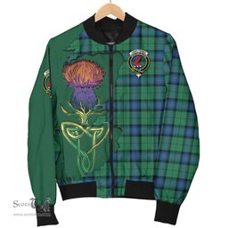 Scottish Armstrong Ancient Tartan Family Crest with Thistle and Scotland Map Tartan Plaid Bomber Jacket Scottish Plaid Tartan Plaid - ScotsTee - scotstee.com