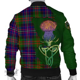Scottish Chalmers Modern Tartan Family Crest with Thistle and Scotland Map Tartan Plaid Bomber Jacket Scottish Plaid Tartan Plaid - ScotsTee - scotstee.com