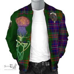 Scottish Chalmers Modern Tartan Family Crest with Thistle and Scotland Map Tartan Plaid Bomber Jacket Scottish Plaid Tartan Plaid - ScotsTee - scotstee.com