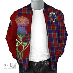 Scottish Clark (Lion) Red Tartan Family Crest with Thistle and Scotland Map Tartan Plaid Bomber Jacket Scottish Plaid Tartan Plaid - ScotsTee - scotstee.com