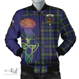 Scottish Baird Modern Tartan Family Crest with Thistle and Scotland Map Tartan Plaid Bomber Jacket Scottish Plaid Tartan Plaid - ScotsTee - scotstee.com