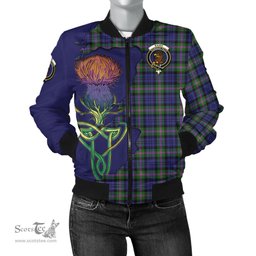 Scottish Baird Modern Tartan Family Crest with Thistle and Scotland Map Tartan Plaid Bomber Jacket Scottish Plaid Tartan Plaid - ScotsTee - scotstee.com
