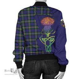 Scottish Baird Modern Tartan Family Crest with Thistle and Scotland Map Tartan Plaid Bomber Jacket Scottish Plaid Tartan Plaid - ScotsTee - scotstee.com