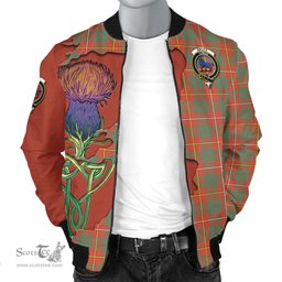 Scottish Bruce Ancient Tartan Family Crest with Thistle and Scotland Map Tartan Plaid Bomber Jacket Scottish Plaid Tartan Plaid - ScotsTee - scotstee.com
