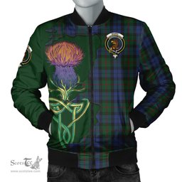 Scottish Baird Tartan Family Crest with Thistle and Scotland Map Tartan Plaid Bomber Jacket Scottish Plaid Tartan Plaid - ScotsTee - scotstee.com