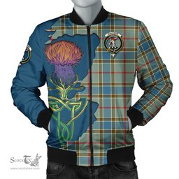 Scottish Balfour Blue Tartan Family Crest with Thistle and Scotland Map Tartan Plaid Bomber Jacket Scottish Plaid Tartan Plaid - ScotsTee - scotstee.com