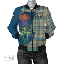 Scottish Balfour Blue Tartan Family Crest with Thistle and Scotland Map Tartan Plaid Bomber Jacket Scottish Plaid Tartan Plaid - ScotsTee - scotstee.com