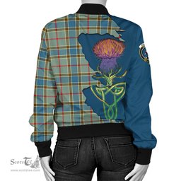 Scottish Balfour Blue Tartan Family Crest with Thistle and Scotland Map Tartan Plaid Bomber Jacket Scottish Plaid Tartan Plaid - ScotsTee - scotstee.com