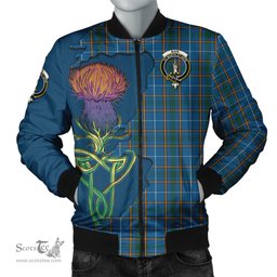 Scottish Bain Tartan Family Crest with Thistle and Scotland Map Tartan Plaid Bomber Jacket Scottish Plaid Tartan Plaid - ScotsTee - scotstee.com