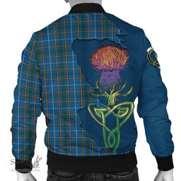 Scottish Bain Tartan Family Crest with Thistle and Scotland Map Tartan Plaid Bomber Jacket Scottish Plaid Tartan Plaid - ScotsTee - scotstee.com