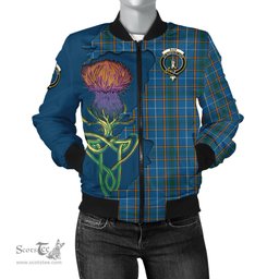 Scottish Bain Tartan Family Crest with Thistle and Scotland Map Tartan Plaid Bomber Jacket Scottish Plaid Tartan Plaid - ScotsTee - scotstee.com