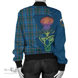 Scottish Bain Tartan Family Crest with Thistle and Scotland Map Tartan Plaid Bomber Jacket Scottish Plaid Tartan Plaid - ScotsTee - scotstee.com